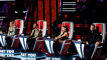 THE VOICE -- "Blind Auditions" -- Pictured: (l-r) Kelly Clarkson, John Legend, Ariana Grande, Blake Shelton -- (Photo by: Trae Patton/NBC)