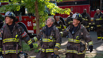 CHICAGO FIRE -- "Mercy" Episode 1404 -- Pictured: (l-r) Taylor Kinney as Kelly Severide, David Eigenberg as Christopher Herrmann, Christian Stolte as Randy McHolland -- (Photo by: Peter Gordon/NBC)