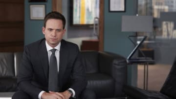 SUITS -- "One Last Con" Episode 910 -- Pictured: Patrick J. Adams as Mike Ross -- (Photo by: Shane Mahood/USA Network)