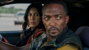 TWISTED METAL -- "R04DK11" Episode 109 -- Pictured: (l-r) Stephanie Beatriz as Quiet, Anthony Mackie as John Doe 