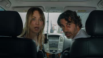 Kaley Cuoco as Ava Bartlett and Chris Messina as Nathan Bartlett in Based on a True Story season 2
