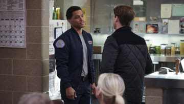 CHICAGO FIRE -- "Port in the Storm" Episode 12006 -- Pictured: (l-r) Rome Flynn as Gibson, Jesse Spencer as Matt Casey -- (Photo by: Adrian S Burrows Sr/NBC)