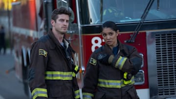 CHICAGO FIRE -- "Quicksand" Episode 13008 -- Pictured: (l-r) Jake Lockett as Sam Carver, Miranda Rae Mayo as Stella Kidd