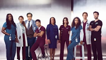CHICAGO MED -- Season 3 -- Pictured: (l-r) Marlyne Barrett as Maggie Lockwood, Rachel DiPillo as Sarah Reese, Oliver Platt as Dr. Daniel Charles, Brian Tee as Dr. Ethan Choi, S. Epatha Merkerson as Sharon Goodwin, Torrey DeVitto as Dr. Natalie Manning, Yaya DaCaosta as April Sexton, Nick Gehlfuss as Dr. Will Halstead, Colin Donnell as Dr. Connor Rhodes -- (Photo by Nino Munoz/NBC)
