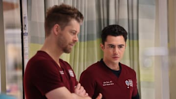 CHICAGO MED -- "The Invisible Hand" Episode 1020 -- Pictured: (l-r) Luke Mitchell as Dr. Mitch Ripley, Darren Barnet as Dr. John Frost -- (Photo by: George Burns Jr/NBC)