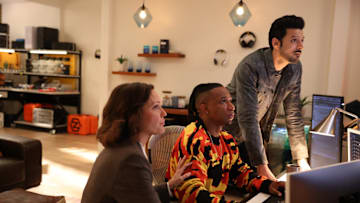 FOUND -- "Missing While Lonely" Episode 203 -- Pictured: (l-r) Kelli Williams as Margaret, Arlen Escarpeta as Zeke, Karan Oberoi as Dahn