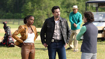 FOUND -- "Missing While Gabi Mosely" Episode 206 -- Pictured: (l-r) Shanola Hampton as Gabi, Brett Dalton as Detective Mark Trent, Ryan Spink as Ryan Winslow