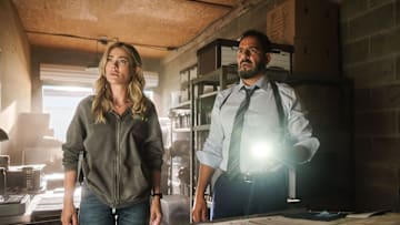 THE HUNTING PARTY -- "Doctor Ezekiel Malak" Episode 104 -- Pictured: (l-r) Melissa Roxburgh as Rebecca 'Bex' Henderson, Patrick Sabongui as Jacob Hassani -- (Photo by: David Astorga/NBC)