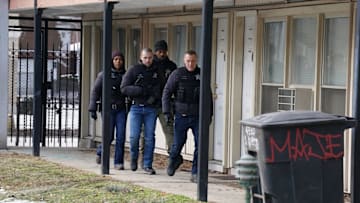 CHICAGO P.D. -- "Greater Good" Episode 12015 -- Pictured: (l-r) Toya Turner as Kiana Cook, Benjamin Levy Aguilar as Dante Torres, LaRoyce Hawkins as Kevin Atwater, Jason Beghe as Sgt. Hank Voight -- (Photo by: Elizabeth Sisson/NBC)