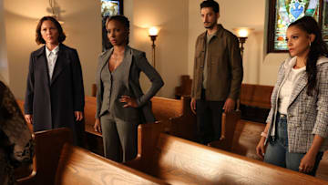 FOUND -- "Missing While Grieving" Episode 213 -- Pictured: (l-r) Kelli Williams as Margaret, Shanola Hampton as Gabi Mosely, Karan Oberoi as Dahn, Gabrielle Walsh as Lacey -- (Photo by: Matt Miller/NBC)