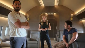 THE HUNTING PARTY -- "Arlo Brandt" Episode 106 -- Pictured: (l-r) Patrick Sabongui as Jacob Hassani, Melissa Roxburgh as Rebecca 'Bex' Henderson, Josh McKenzie as Shane Florence -- (Photo by: David Astorga/NBC)