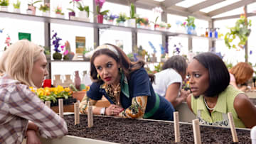 GROSSE POINTE GARDEN SOCIETY -- "Germination" Episode 107 -- Pictured: (l-r) AnnaSophia Robb as Alice, Melissa Fumero as Birdie, Aja Naomi King as Catherine -- (Photo by: Mark Hill/NBC)