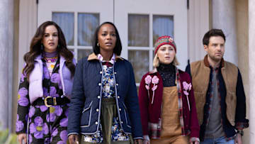 GROSSE POINTE GARDEN SOCIETY -- "The Frost" Episode 108 -- Pictured: (l-r) Melissa Fumero as Birdie, Aja Naomi King as Catherine, AnnaSophia Robb as Alice, Ben Rappaport as Brett -- (Photo by: Mark Hill/NBC)