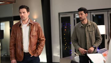 FOUND -- "Missing While Dying" Episode 222 -- Pictured: (l-r) Brett Dalton as Detective Mark Trent, Karan Oberoi as Dahn -- (Photo by: Matt Miller/NBC)