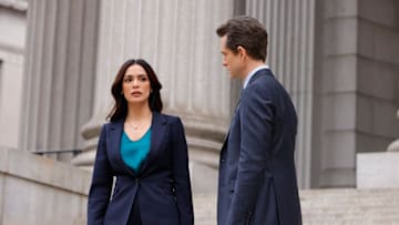 LAW & ORDER -- "Look The Other Way" Episode 24022 -- Pictured: (l-r) Odelya Halevi as A.D.A. Samantha Maroun, Hugh Dancy as A.D.A. Nolan Price -- (Photo by: Will Hart/NBC)