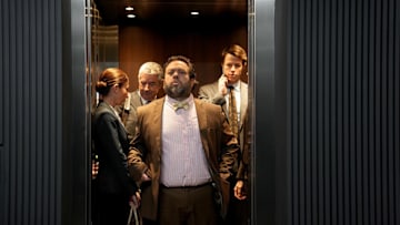 THE RAINMAKER -- Episode 104 -- Pictured: (l-r) Dan Fogler as Melvin Pritcher, Milo Callaghan as Rudy Baylor -- (Photo by: Christopher Barr/USA Network)