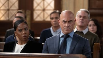 LAW & ORDER: ORGANIZED CRIME -- S5 -- Pictured: (l-r) Danielle Moné Truitt as Sgt. Ayanna Bell, Christopher Meloni as Det. Elliot Stabler -- (Photo by: Virginia Sherwood/PEACOCK)