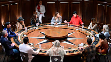 THE TRAITORS -- "Til Death Do Us Part" Episode 307 -- Pictured: (l-r) Carolyn Wiger, Sam Asghari, Lord Ivar Mountbatten, Rob Mariano, Dolores Catania, Danielle Reyes, Alan Cumming, Gabby Windey, Tom Sandoval, Chrishell Stause, Britney Haynes, Ciara Miller, Dylan Efron -- (Photo by: Euan Cherry/Peacock)