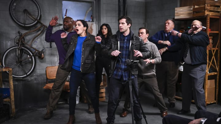 Melissa Fumero as Amy Santiago, Andy Samberg as Jake Peralta in Brooklyn Nine-Nine season 6 on NBC