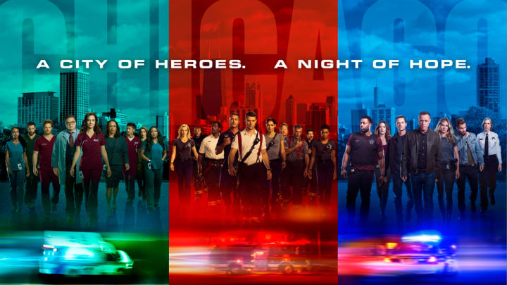 One Chicago 2019 Key Art featuring Chicago Med, Chicago PD and Chicago Fire casts. Photo Credit: Courtesy of NBC.