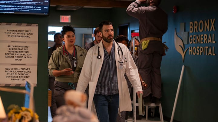 BRILLIANT MINDS -- "The Other Woman" Episode 111 -- Pictured: (l-r) Aury Krebs as Dr. Dana Dang, Alex MacNicoll as Dr. Van Markus, Zachary Quinto as Dr. Oliver Wolf