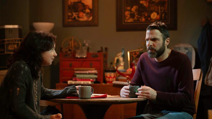 BRILLIANT MINDS -- "The Rider" Episode 212 -- Pictured: (l-r) Sarah Steele as Sofia, Zachary Quinto as Dr. Oliver Wolf -- (Photo by: Pief Weyman/NBC)