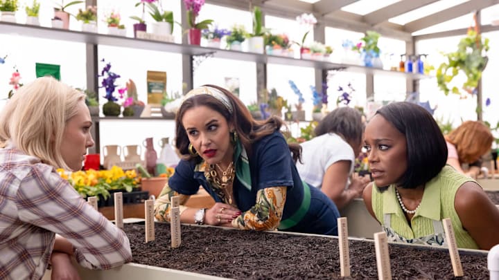 GROSSE POINTE GARDEN SOCIETY -- "Germination" Episode 107 -- Pictured: (l-r) AnnaSophia Robb as Alice, Melissa Fumero as Birdie, Aja Naomi King as Catherine -- (Photo by: Mark Hill/NBC)