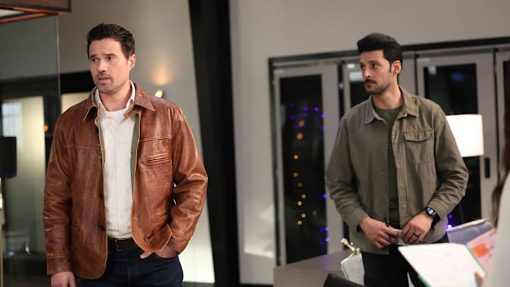 FOUND -- "Missing While Dying" Episode 222 -- Pictured: (l-r) Brett Dalton as Detective Mark Trent, Karan Oberoi as Dahn -- (Photo by: Matt Miller/NBC)