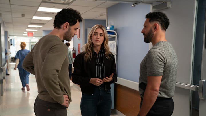 THE HUNTING PARTY -- "Ron Simms" Episode 201 -- Pictured: (l-r) Josh McKenzie as Shane Florence, Melissa Roxburgh as Rebecca Henderson, Patrick Sabongui as Jacob Hassani -- (Photo by: Ralph Bavaro/NBC)