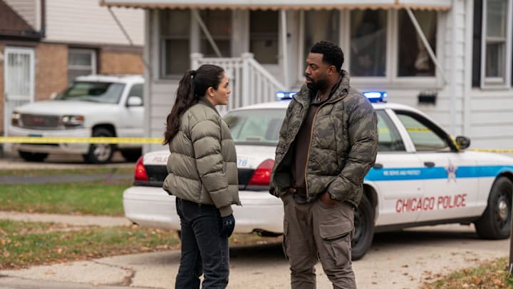 CHICAGO P.D. -- "On the Way" Episode 1311 -- Pictured: (l-r) Arienne Mandi as Eva Imani, LaRoyce Hawkins as Officer Kevin Atwater -- (Photo by: Elizabeth Sisson/NBC)