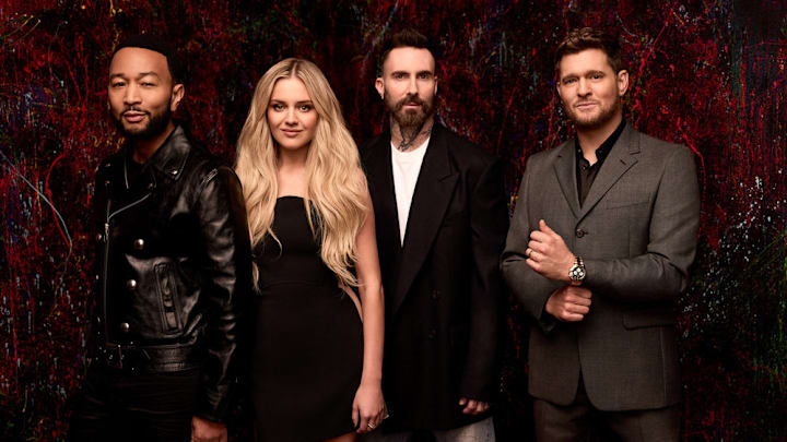 THE VOICE -- Season: 27 -- Pictured: (l-r) John Legend, Kelsea Ballerini, Adam Levine and Michael Bublé 