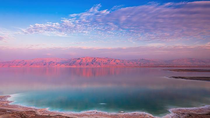 View of mountains and The Dead Sea at sunrise