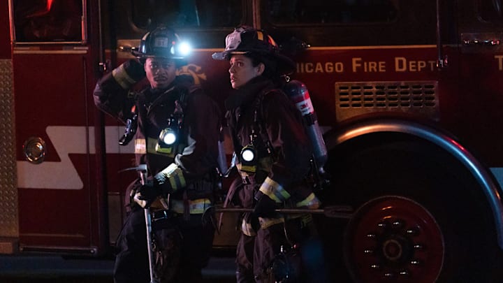 CHICAGO FIRE -- "Post-Mortem" Episode 13018 -- Pictured: (l-r) Daniel Kyri as Darren Ritter, Miranda Rae Mayo as Stella Kidd -- (Photo by: Peter Gordon/NBC)