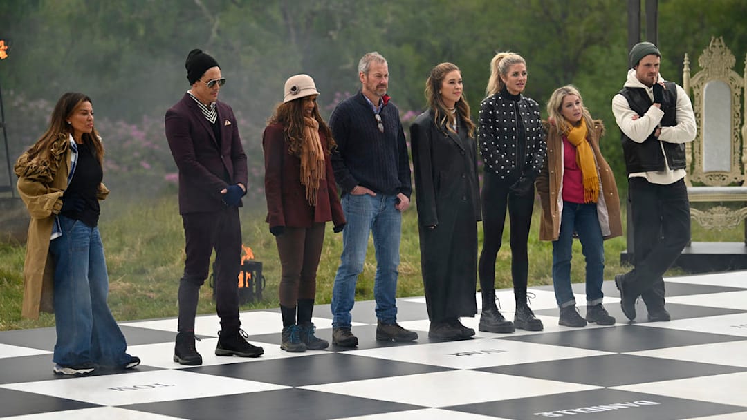 THE TRAITORS -- "A Silent Assassin" Episode 309 -- Pictured: (l-r) Dolores Catania, Tom Sandoval, Danielle Reyes, Lord Ivar Mountbatten, Gabby Windey, Carolyn Wiger, Britney Haynes, Dylan Efron -- (Photo by: Euan Cherry/PEACOCK)