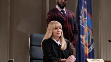 NIGHT COURT -- "Funnest Judge In The City" Episode 317 -- Pictured: (l-r) Melissa Rauch as Abby Stone, Nyambi Nyambi as Wyatt -- (Photo by: Nicole Weingart/NBC)