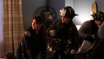 CHICAGO FIRE -- "The Magnificent City of Chicago" Episode 1022 -- Pictured: (l-r) Caitlin Carver as Emma Jacobs, Miranda Rae Mayo as Stella Kidd -- (Photo by: Adrian S. Burrows Sr./NBC)