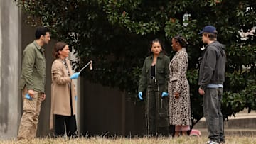 FOUND -- "Missing While Witnessed" Episode 216 -- Pictured: (l-r) Karan Oberoi as Dahn, Kelli Williams as Margaret, Gabrielle Walsh as Lacey, Shanola Hampton as Gabi Mosely , Parker Daniel Queenan as Jamie -- (Photo by: Matt Miller/NBC)