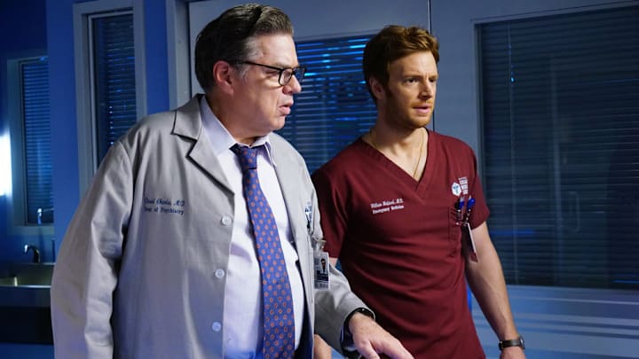 CHICAGO MED- "Who Knows What Tomorrow Brings" Episode 507 -- Pictured: (l-r) Oliver Platt as Dr. Daniel Charles, Nick Gehlfuss as Dr. Will Halstead -- (Photo by: Elizabeth Sisson/NBC)
