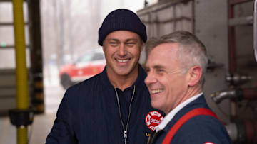 CHICAGO FIRE -- "A Beast Like This" Episode 13017 -- Pictured: (l-r) Taylor Kinney as Kelly Severide, David Eigenberg as Christopher Herrmann -- (Photo by: Peter Gordon/NBC)