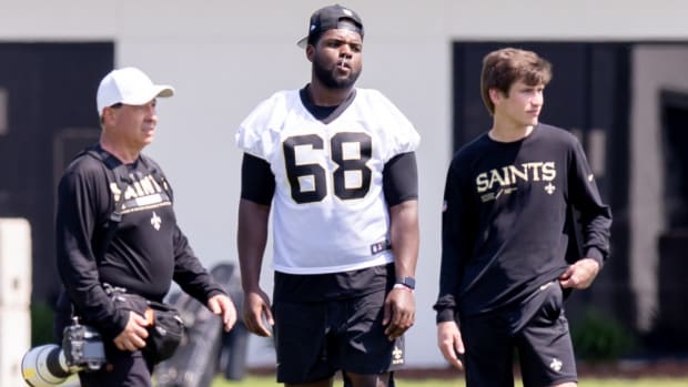 New Orleans Saints offensive lineman Mark Evans II (68) 