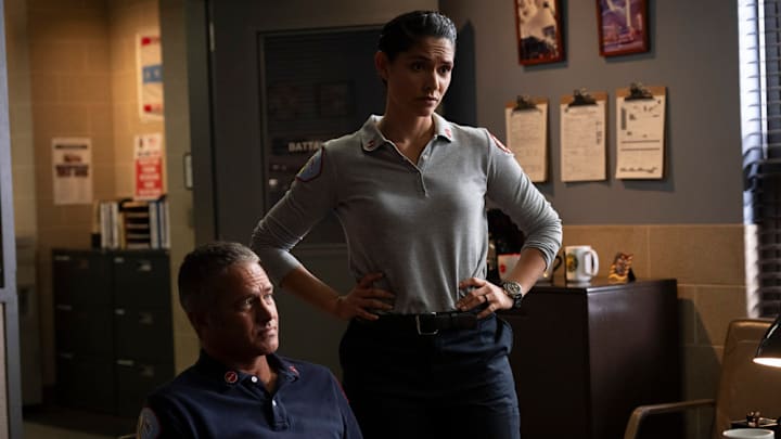 CHICAGO FIRE -- "Down The Rabbit Hole" Episode 13005 -- Pictured: (l-r) Taylor Kinney as Kelly Severide, Miranda Rae Mayo as Stella Kidd