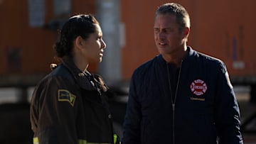 CHICAGO FIRE -- "Down The Rabbit Hole" Episode 13005 -- Pictured: (l-r) Miranda Rae Mayo as Stella Kidd, Taylor Kinney as Kelly Severide