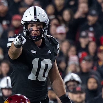 Nebraska tight end Heinrich Haarberg lines up at quarterback and attempts to draw USC offsides.