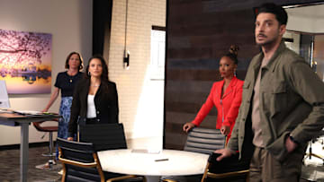 FOUND -- "Missing While Matched" Episode 214 -- Pictured: (l-r) Kelli Williams as Margaret, Gabrielle Walsh as Lacey, Shanola Hampton as Gabi Mosely, Karan Oberoi as Dahn -- (Photo by: Matt Miller/NBC)