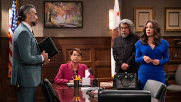 LOPEZ VS LOPEZ -- "Lopez vs Josué" Episode 307 -- Pictured: (l-r) Jaime Camil as Josué, Alexandra Billings as Paula, George Lopez as George, Selenis Leyva as Rosie
