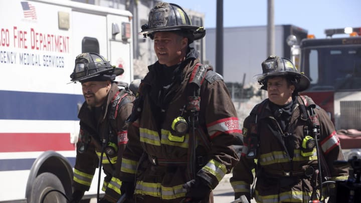 CHICAGO FIRE -- "Under Pressure" Episode 12012 -- Pictured: (l-r) Joe Minoso as Joe Cruz, Taylor Kinney as Kelly Severide, Anthony Ferraris as Tony -- (Photo by: Adrian S Burrows Sr/NBC)