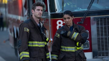 CHICAGO FIRE -- "Quicksand" Episode 13008 -- Pictured: (l-r) Jake Lockett as Sam Carver, Miranda Rae Mayo as Stella Kidd