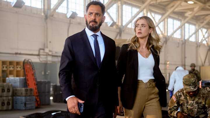 THE HUNTING PARTY -- "Richard Harris" Episode 101 -- Pictured: (l-r) Patrick Sabongui as Jacob Hassani, Melissa Roxburgh as Rebecca Henderson