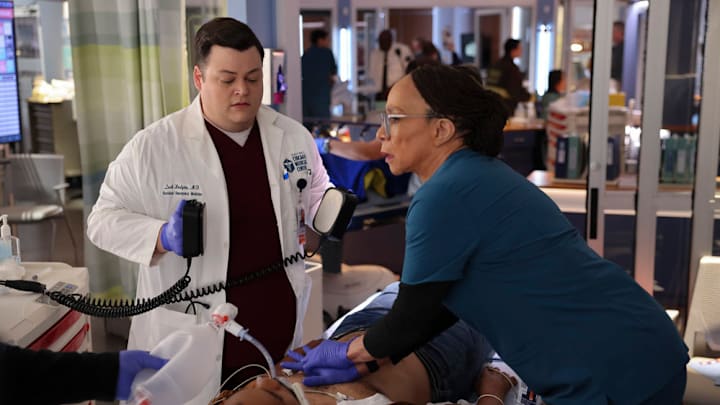 CHICAGO MED -- "Sink or Swim" Episode 1001 -- Pictured: (l-r) Conor Perkins as Dr. Zach Hudgins, S. Epatha Merkerson as Sharon Goodwin -- (Photo by: George Burns Jr/NBC)