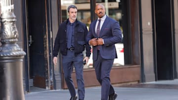 LAW & ORDER -- "Turn The Page" Episode 23004 -- Pictured: (l-r) Reid Scott as Det. Vincent Riley, Mehcad Brooks as Det. Jalen Shaw -- (Photo by: Will Hart/NBC)